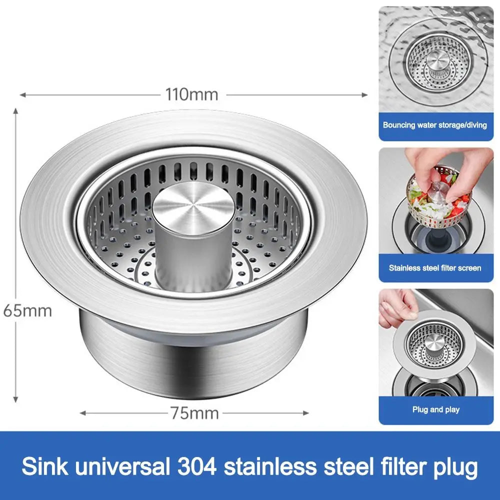 Premium Universal Stainless Steel Sink Filter Plug – 3-in-1 Design
