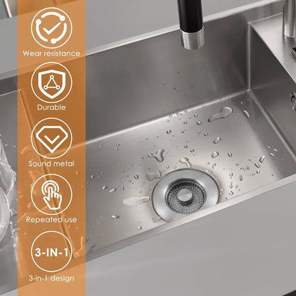 Premium Universal Stainless Steel Sink Filter Plug – 3-in-1 Design
